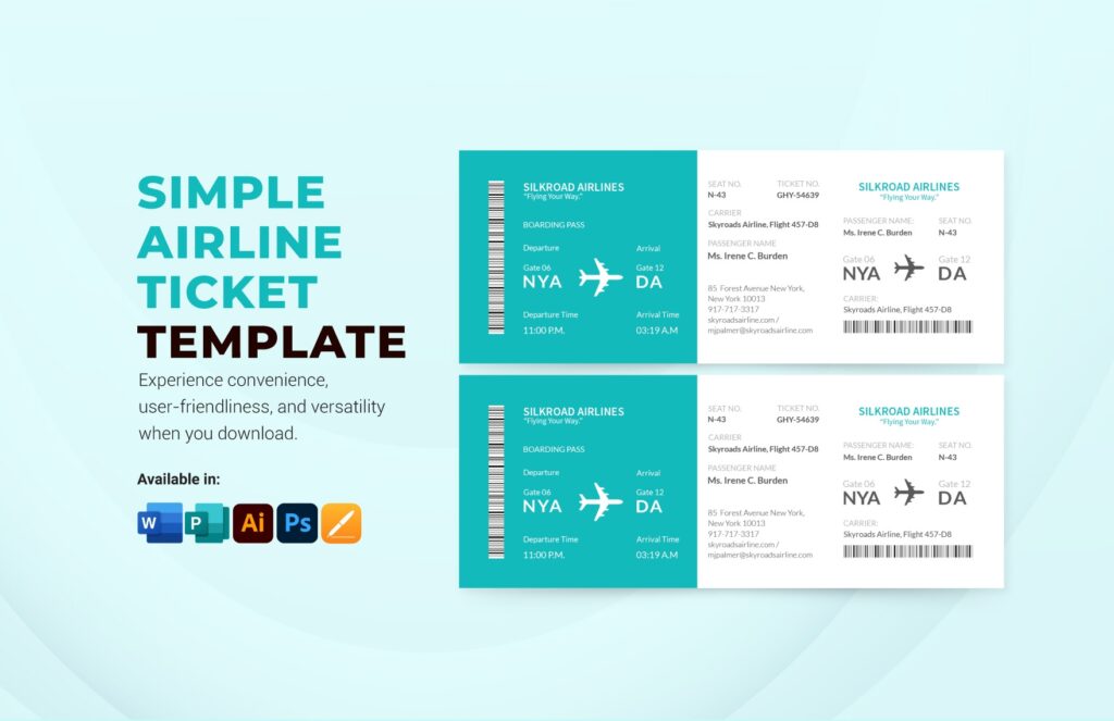 Printable Airline Ticket Template Free - Download Free Printable Templates