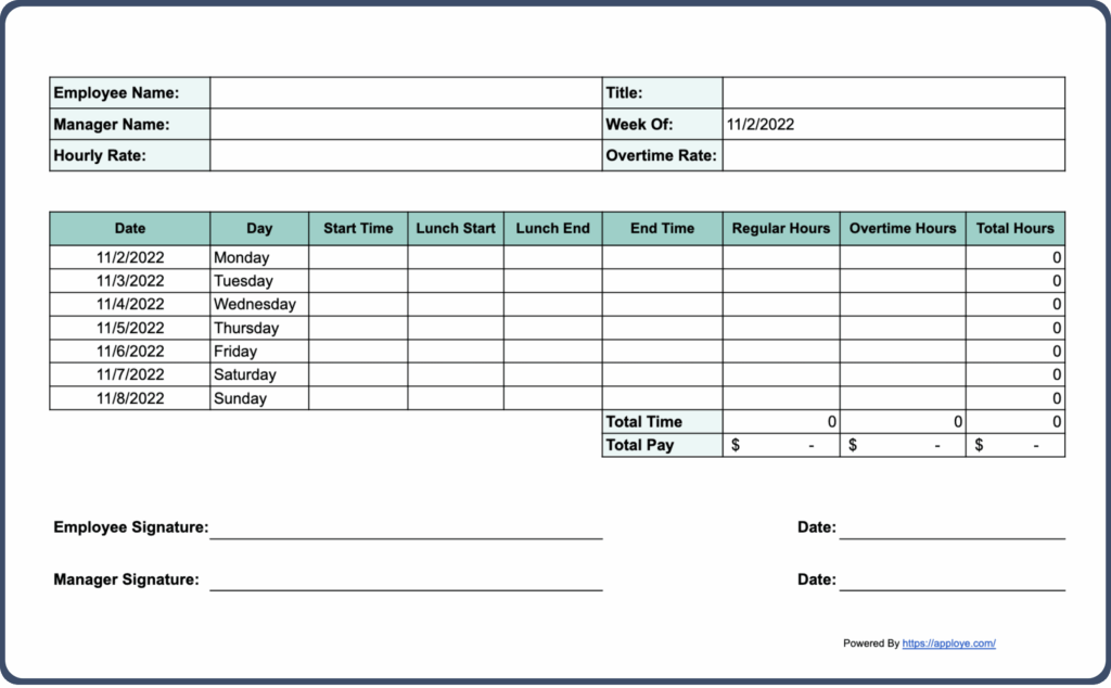 Free Printable Timesheet Template - Download Free Printable Templates
