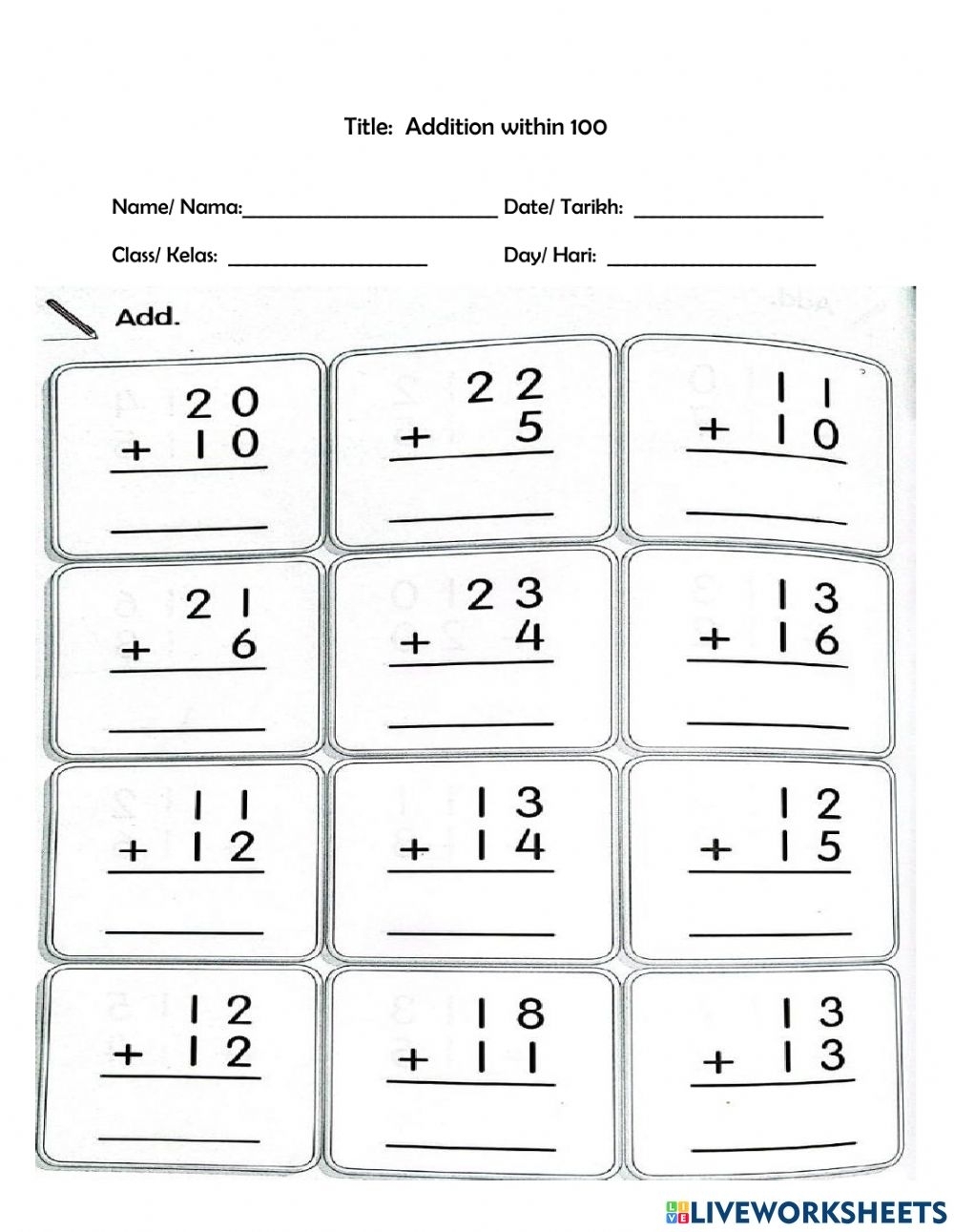 100 Addition Problems Worksheets Printable Worksheets