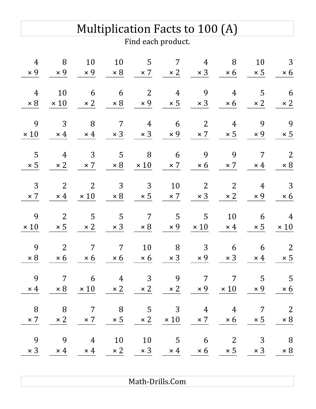 100 Math Facts Worksheet
