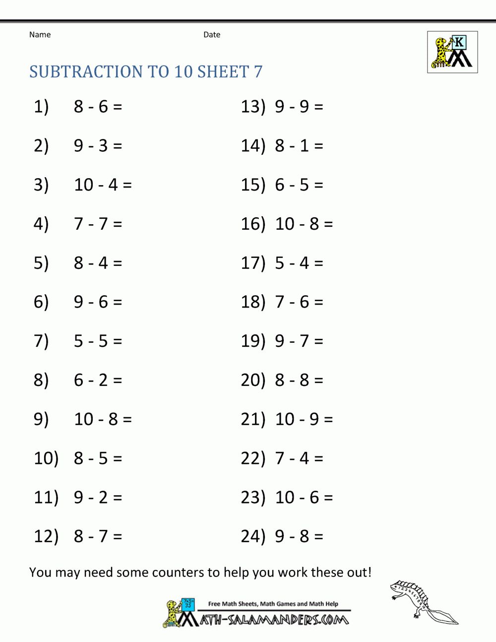 15 KINDERGARTEN MENTAL MATH WORKSHEETS