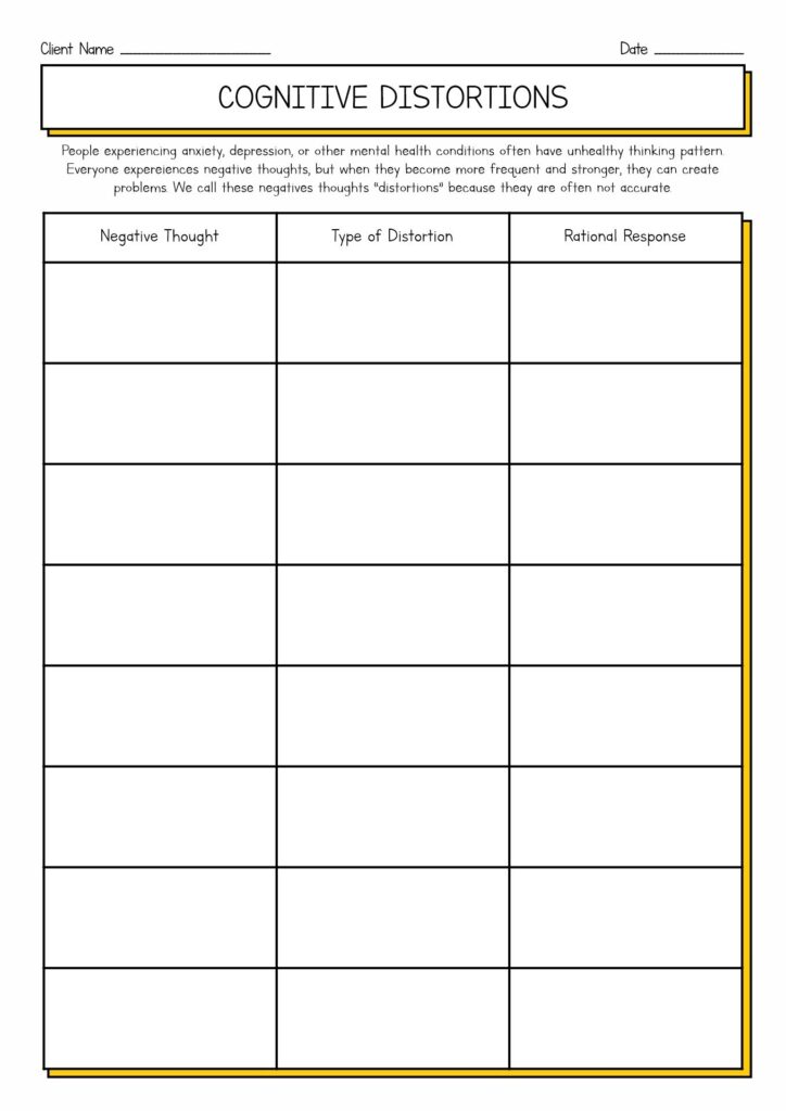 Cognitive Distortions Worksheet - Download Free Printable Templates