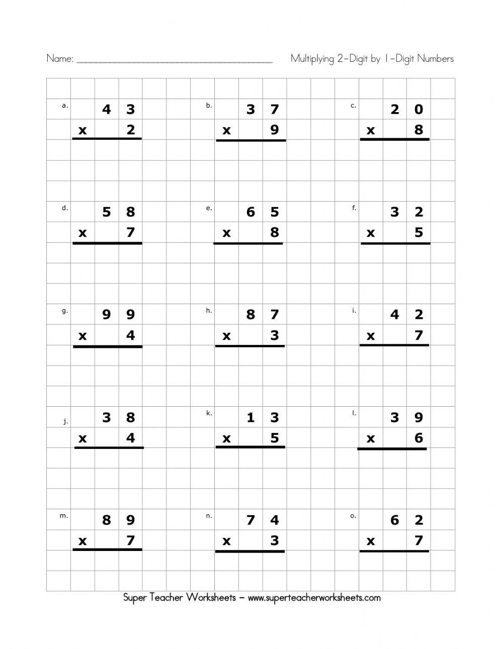 2 Digit By 1 Digit Multiplication Grid Worksheet Live Worksheets 