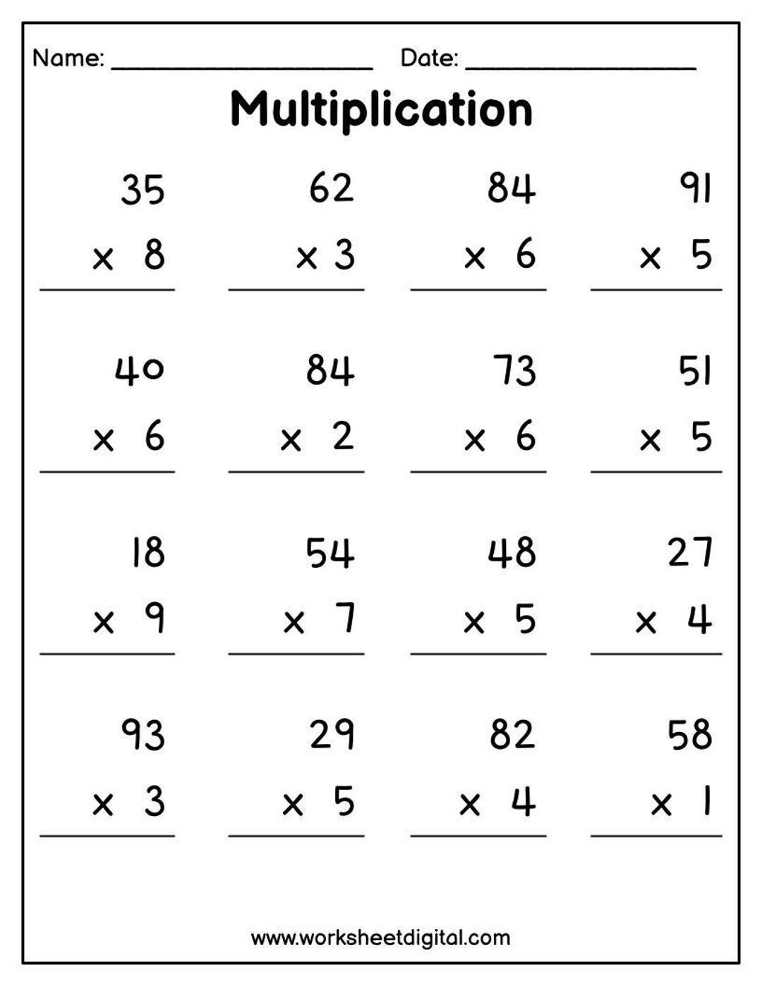 2 Digit Multiplication Worksheet Worksheets Library