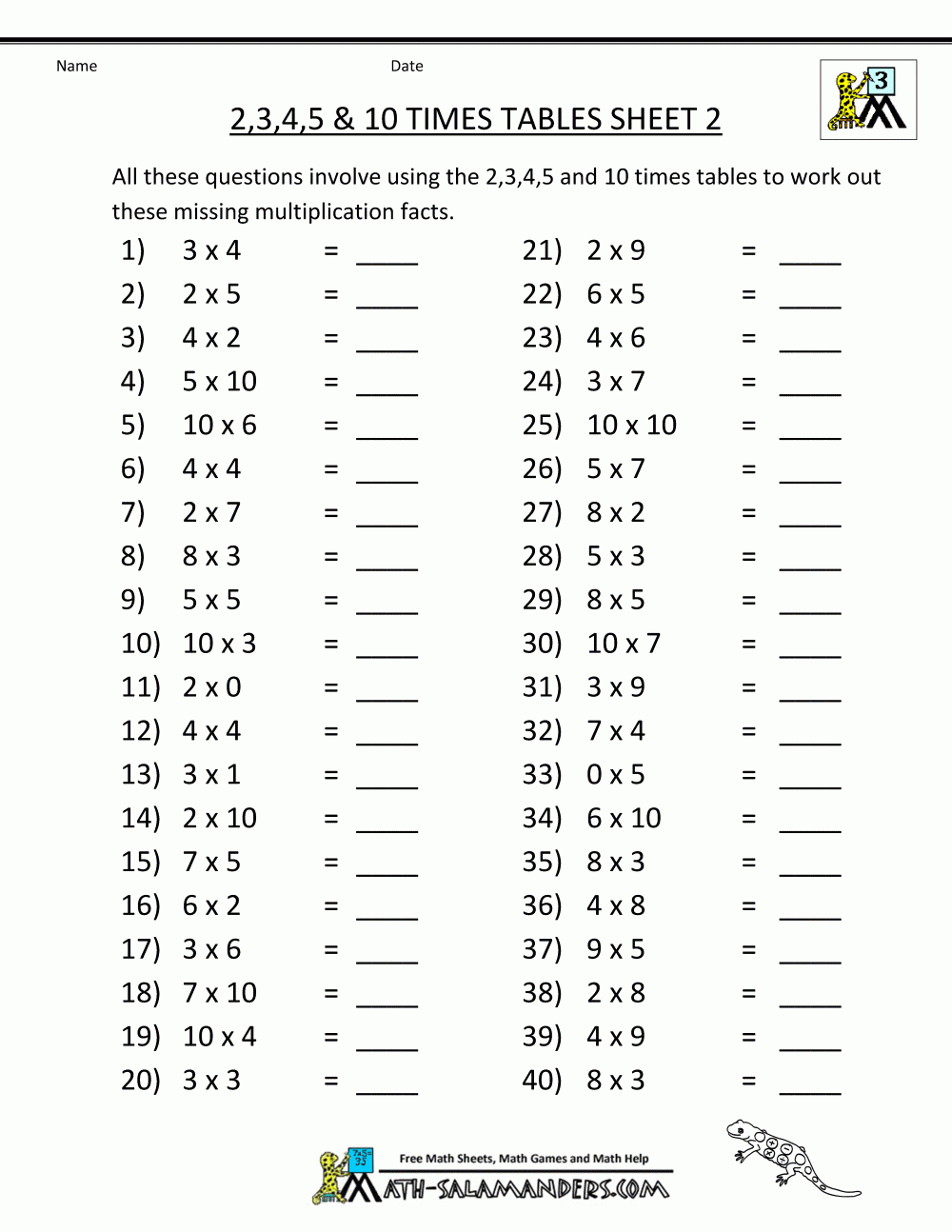 2 X Table Multiplication Worksheets Free Printable