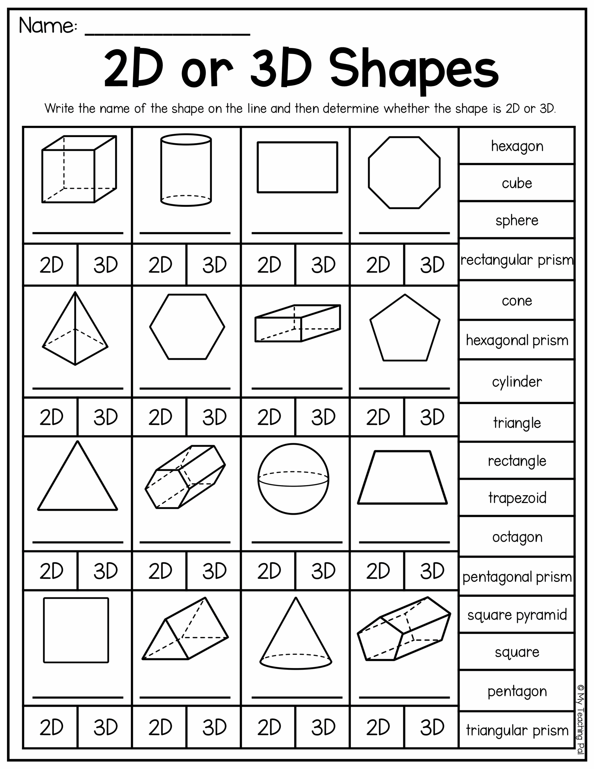 2D And 3D Shapes Worksheet For Second Grade Worksheets Library