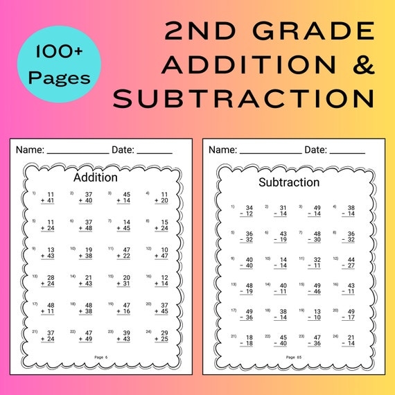 2nd Grade Math Worksheet Addition Subtraction Worksheet Math Sheet 