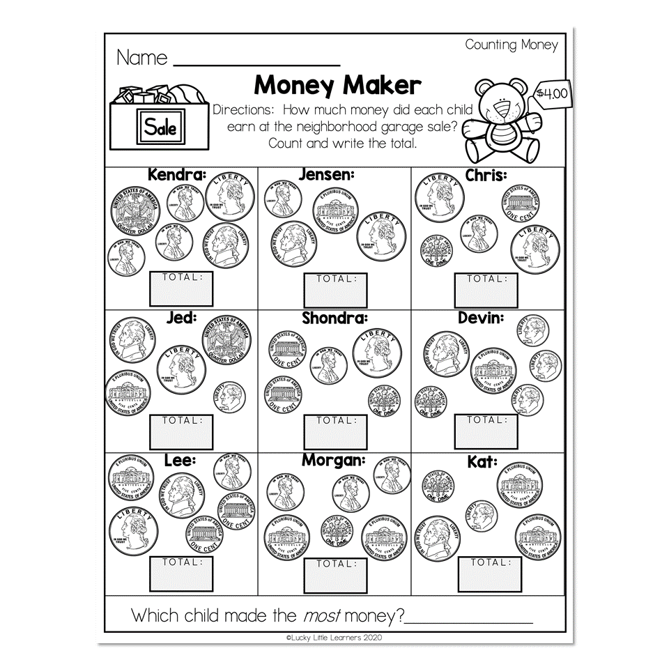 2nd Grade Math Worksheets Money Counting Money Money Maker 