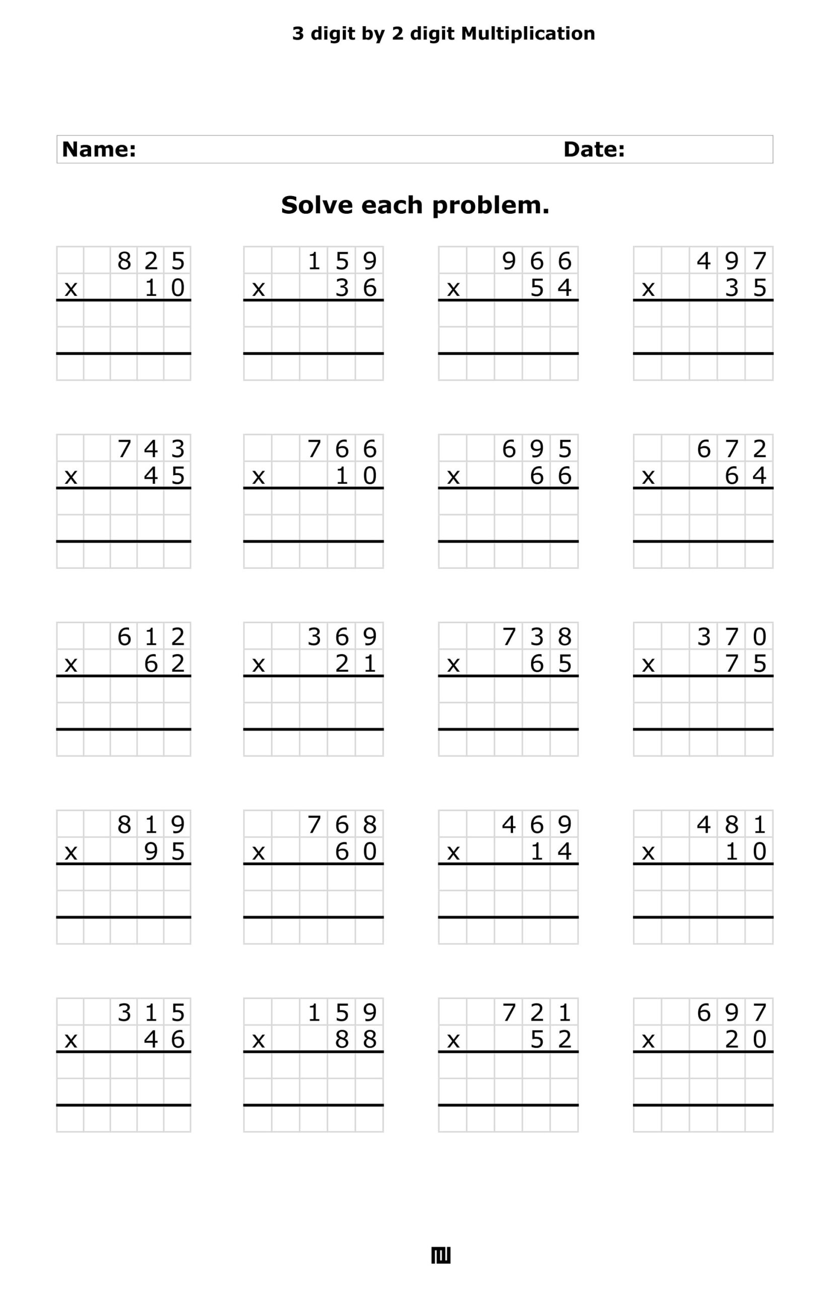 3 Digit By 2 Digit Multiplication Worksheets Worksheets Library