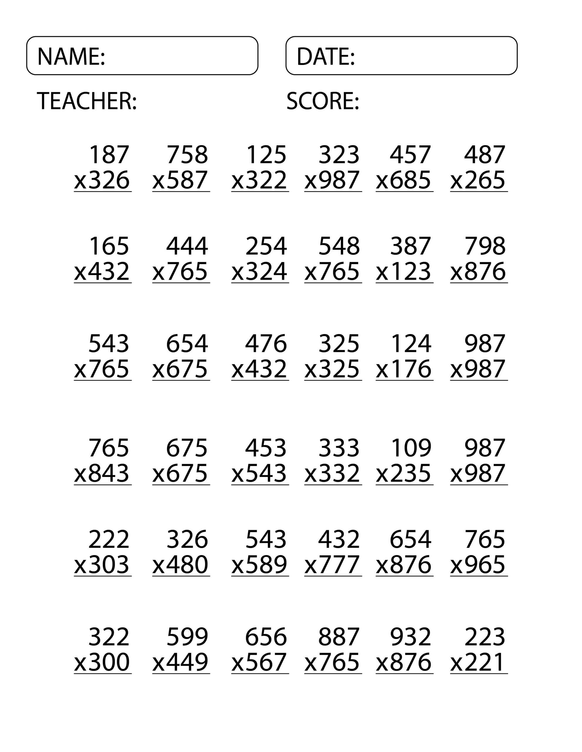 3 Digit Multiplication Worksheets With Answer Key Worksheets Library