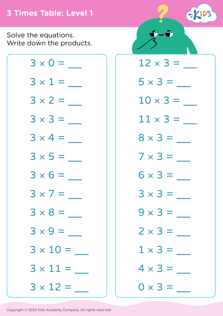 3 Times Table Worksheets Infoupdate