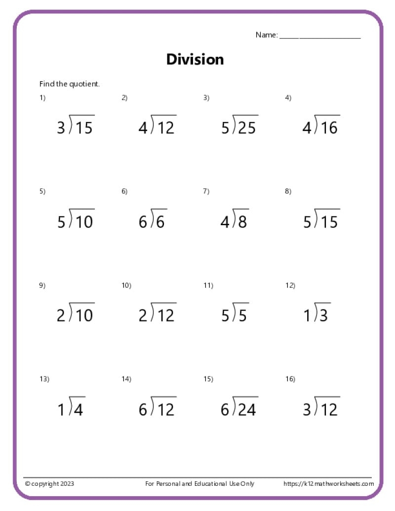 3rd Grade Division Worksheets K12 Math Worksheets
