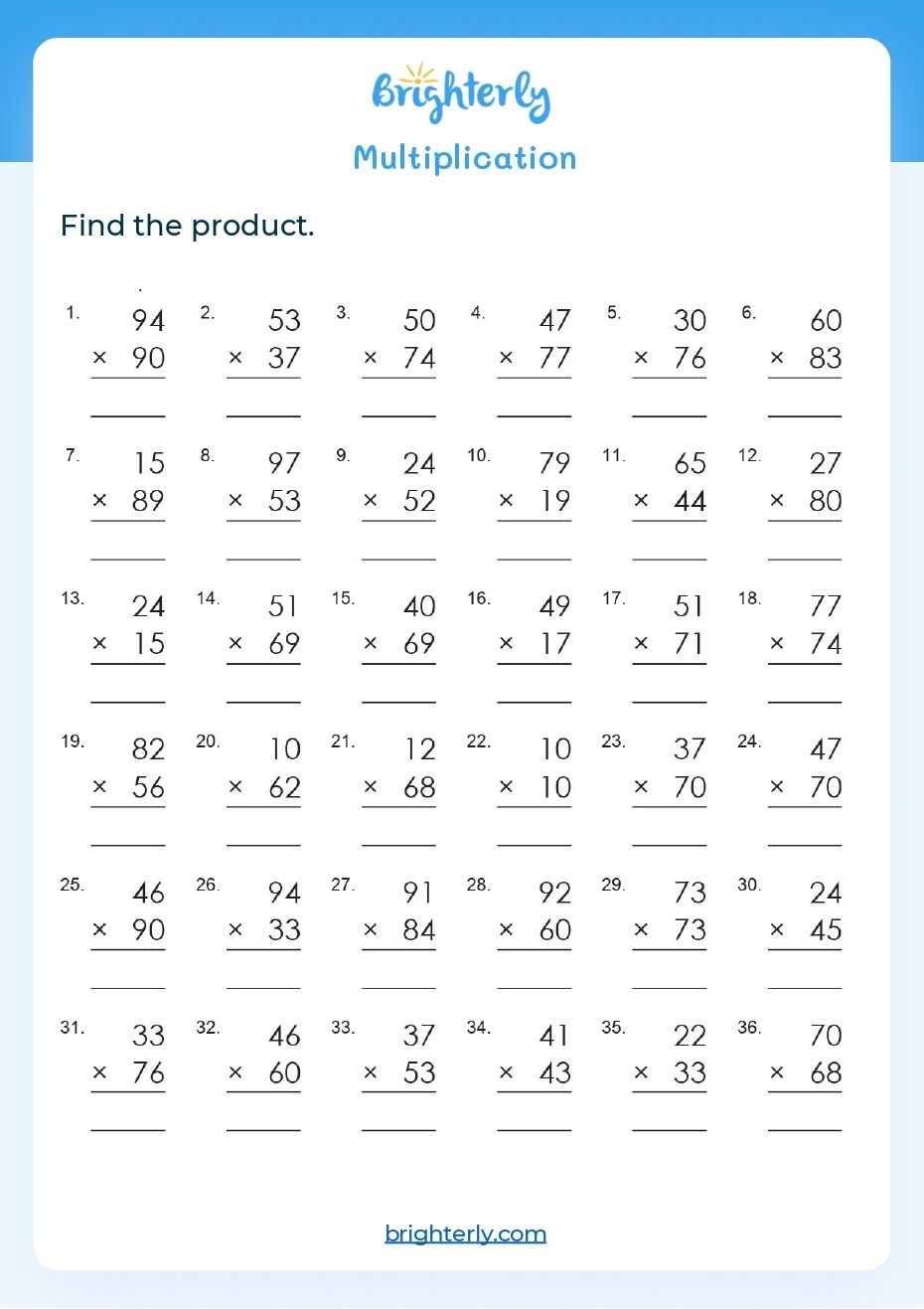 4th Grade Multiplication Worksheets Free Printable Multiplication 