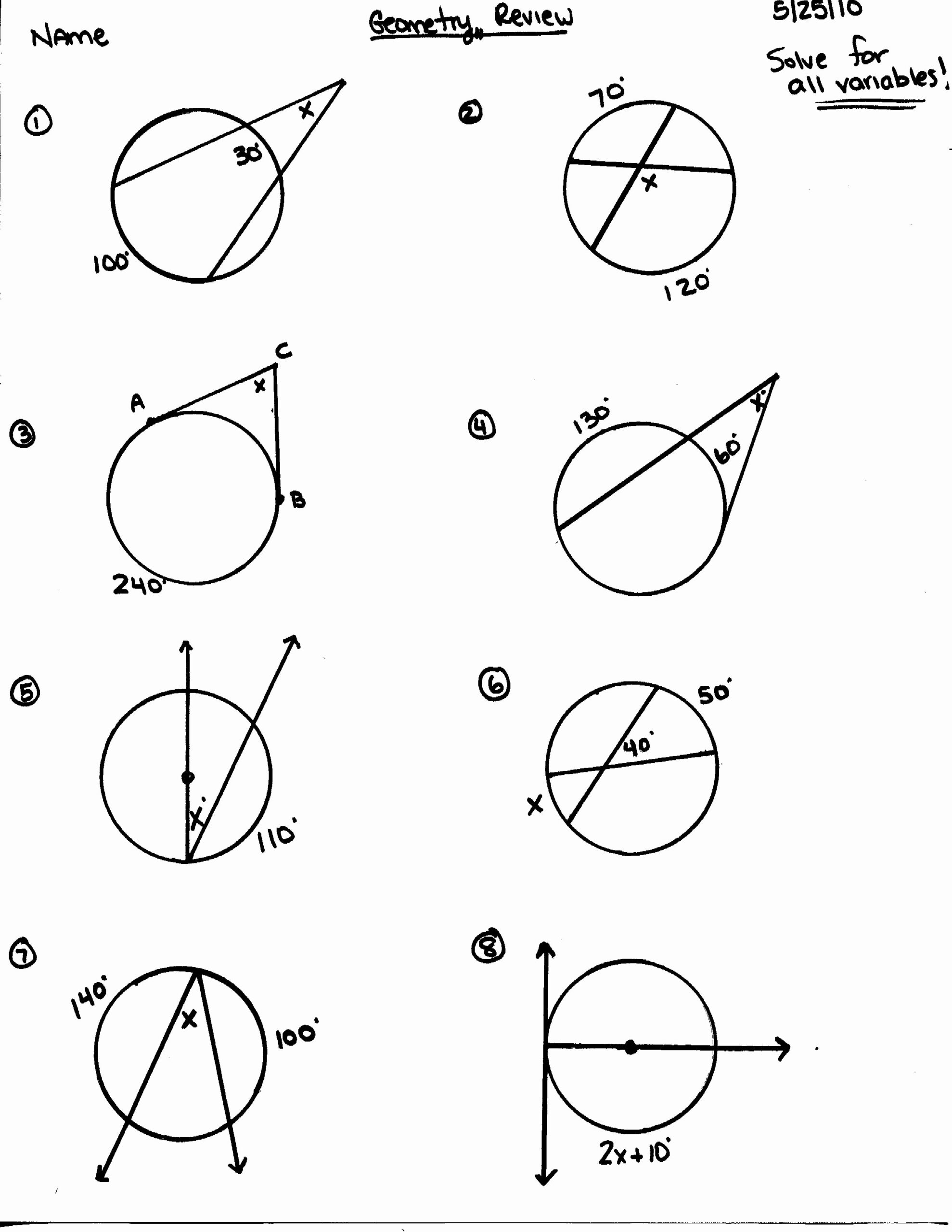 50 Angles In A Circle Worksheet