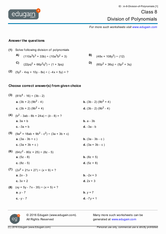 50 Dividing Polynomials Worksheet Answers Chessmuseum Template Library