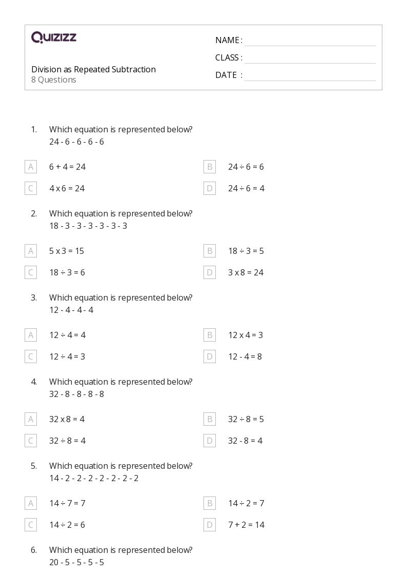 50 Repeated Subtraction Worksheets For 3rd Class On Quizizz