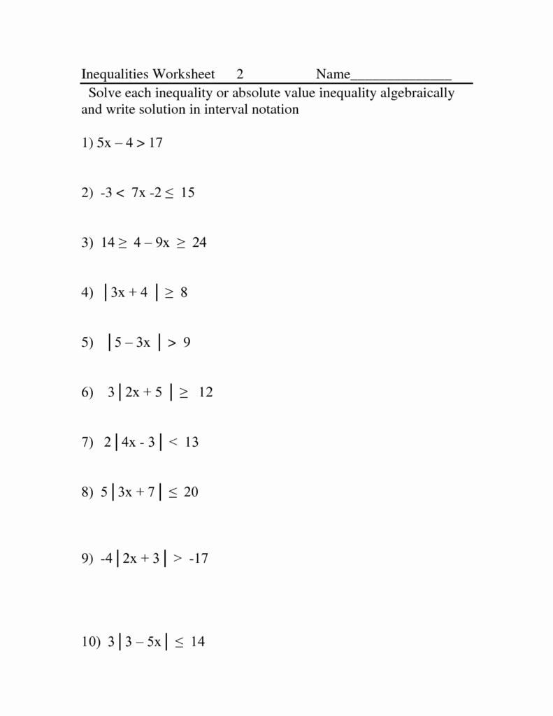 Absolute Value Equations Worksheet - Download Free Printable Templates