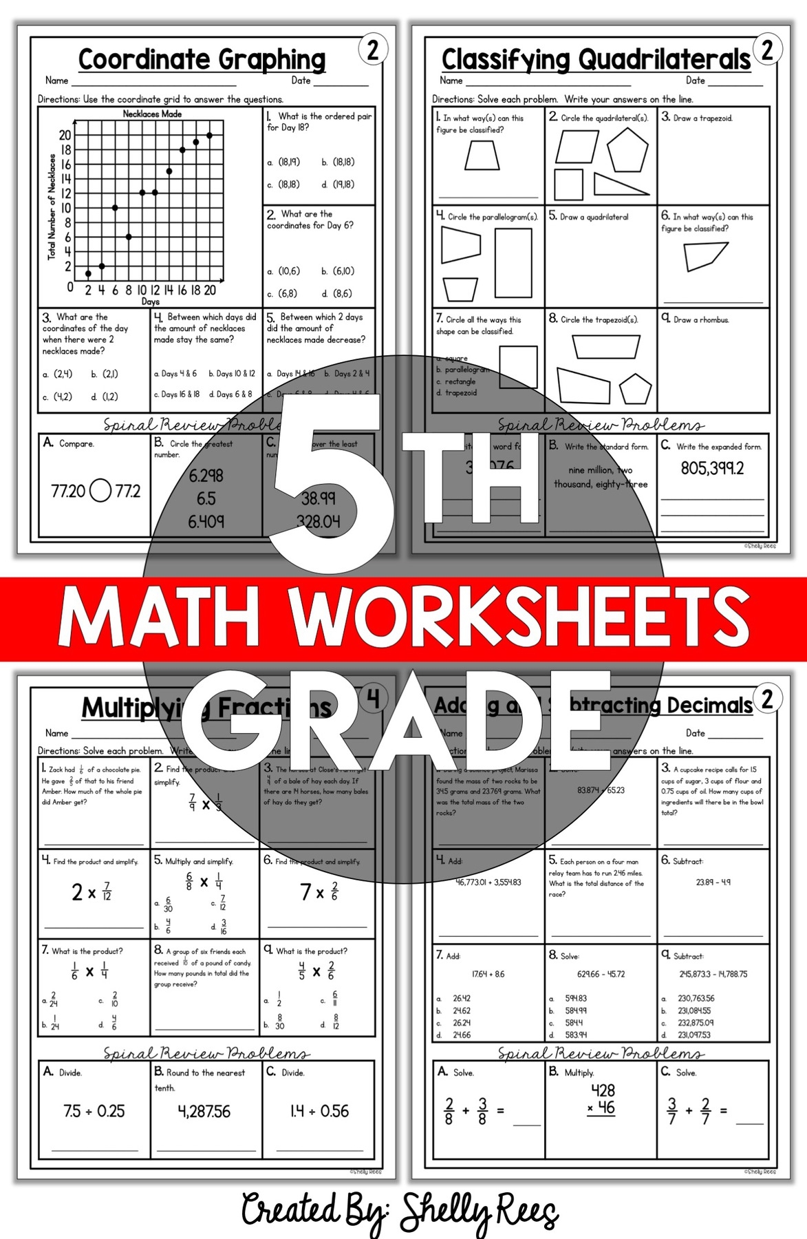 5th Grade Math SOL Review Worksheets SOL 5 1 5 19 By Alyssa 