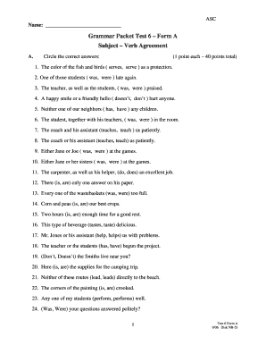 66 Printable Subject Verb Agreement Worksheets Forms And Templates 
