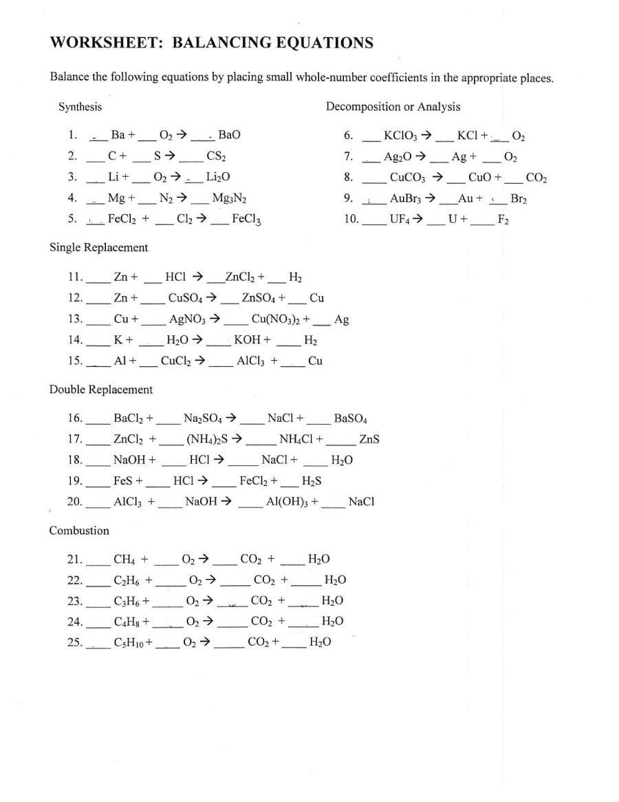 8th Grade Science Balancing Equations Worksheet Scienceworksheets