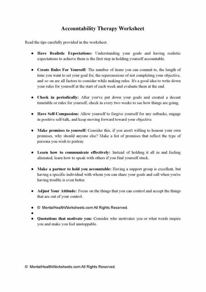 Accountability Worksheets Therapist Aid TherapistAidWorksheets