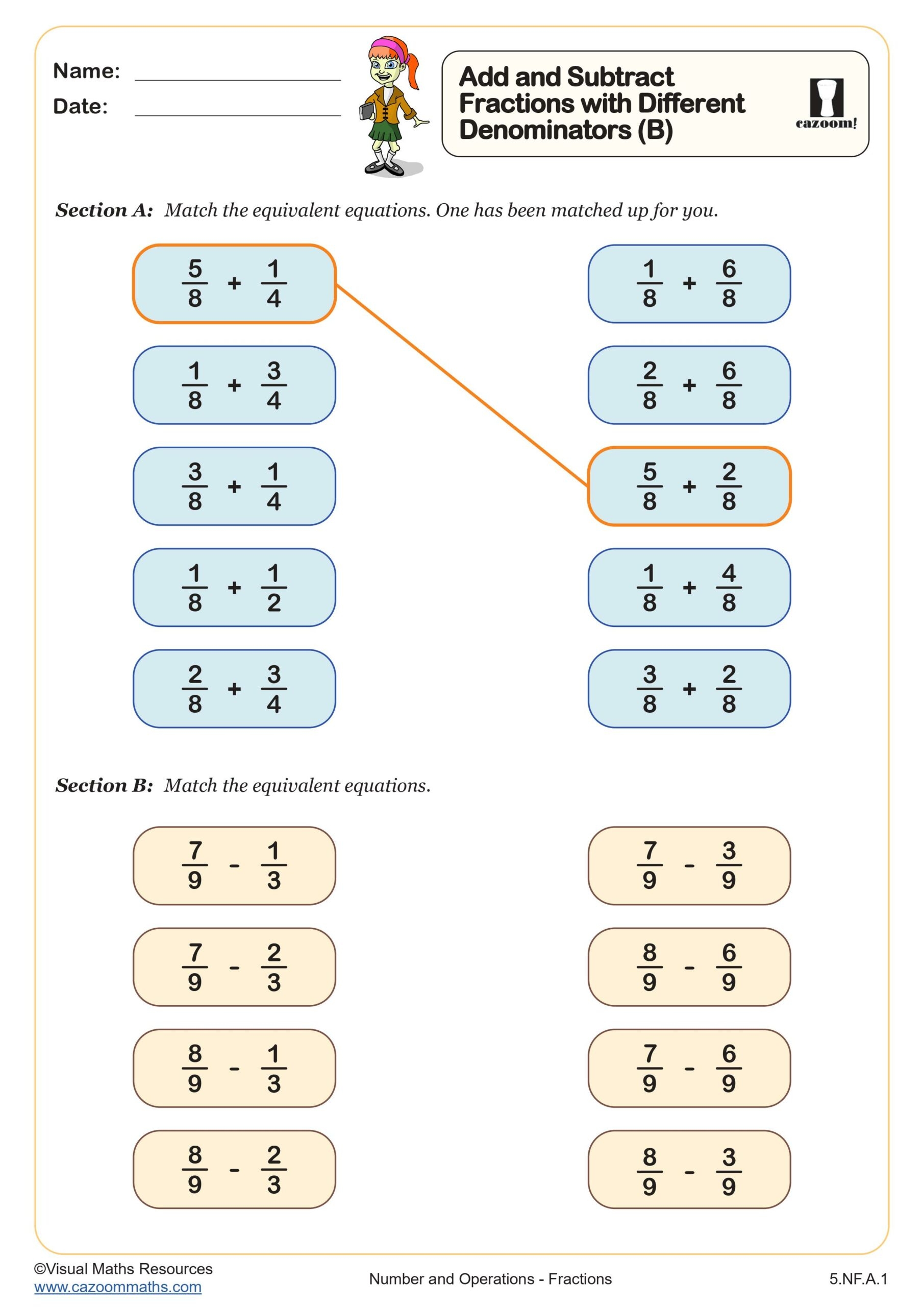 Add And Subtract Fractions With Different Denominators B 