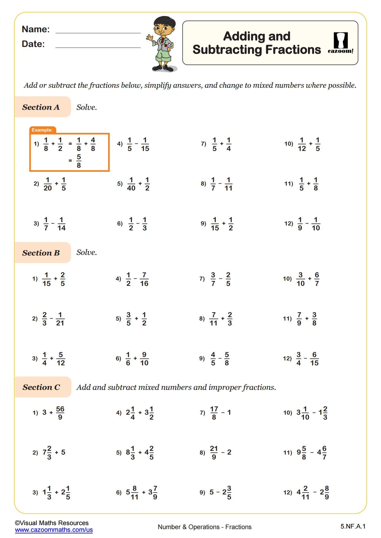 Adding And Subtracting Fractions PDF Printable Number And 