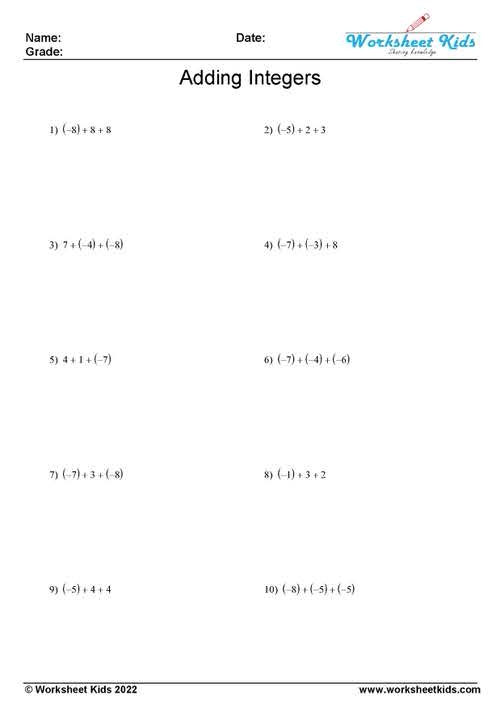 Adding And Subtracting Integers Worksheets Worksheets Library