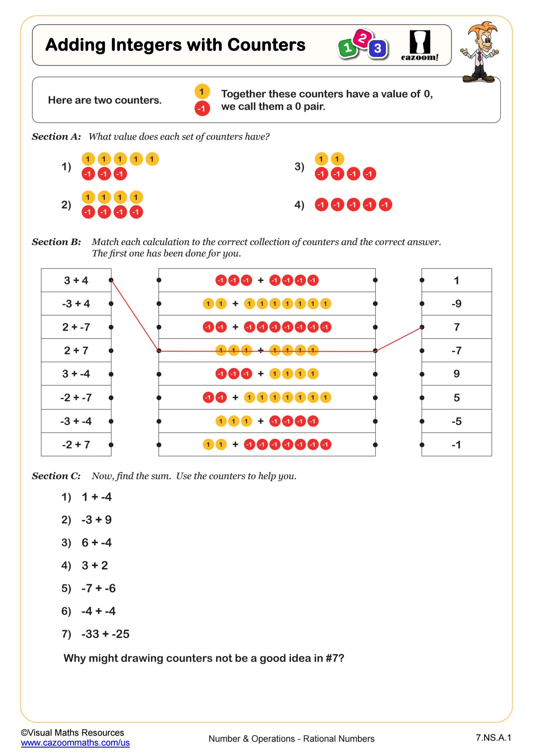 Adding Integers 3 Worksheet Worksheets Library