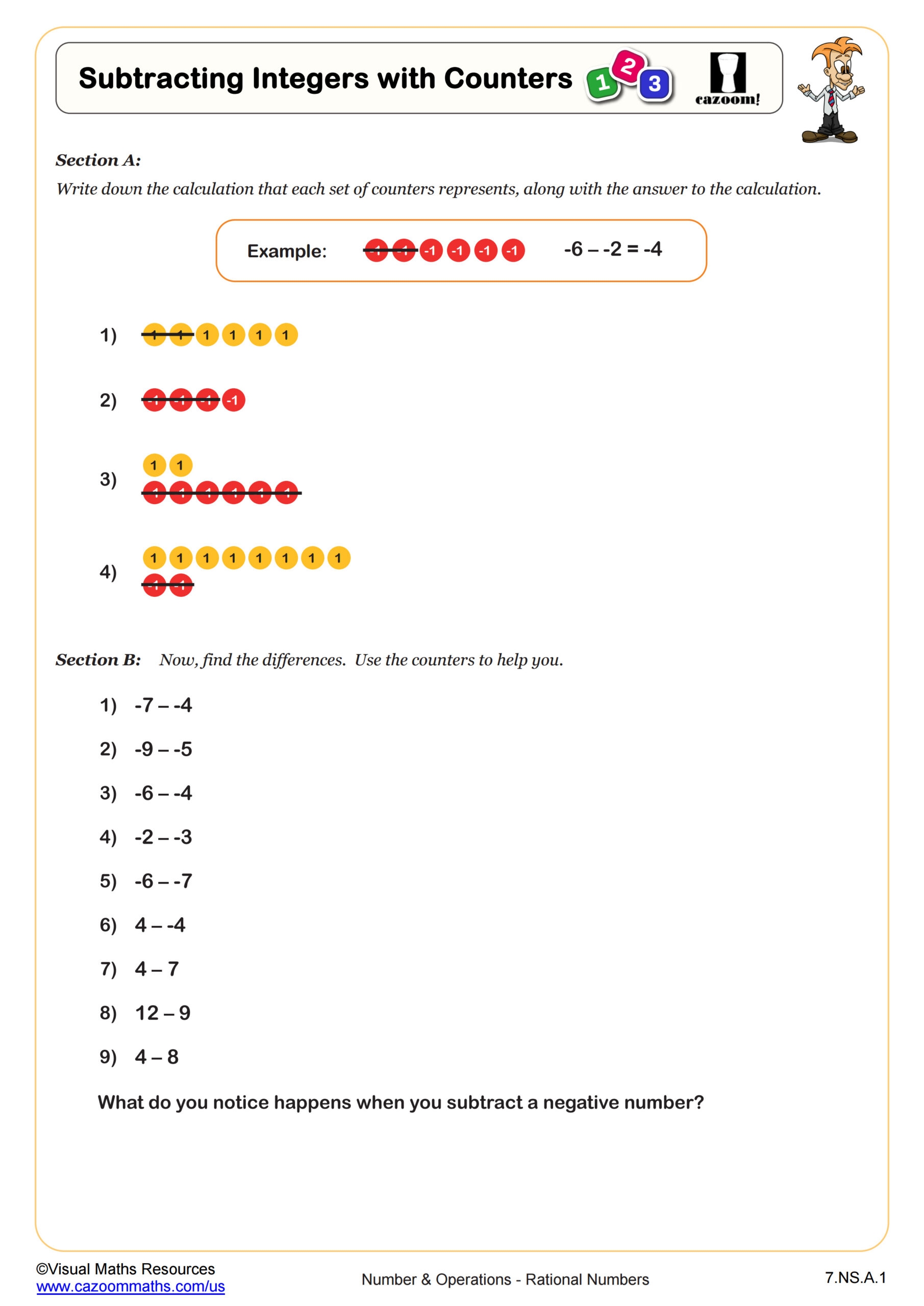 Adding Integers Subtracting Integers Worksheet Mrs Worksheets 