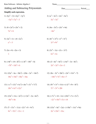 Adding Subtracting Polynomials PDF Worksheets Library