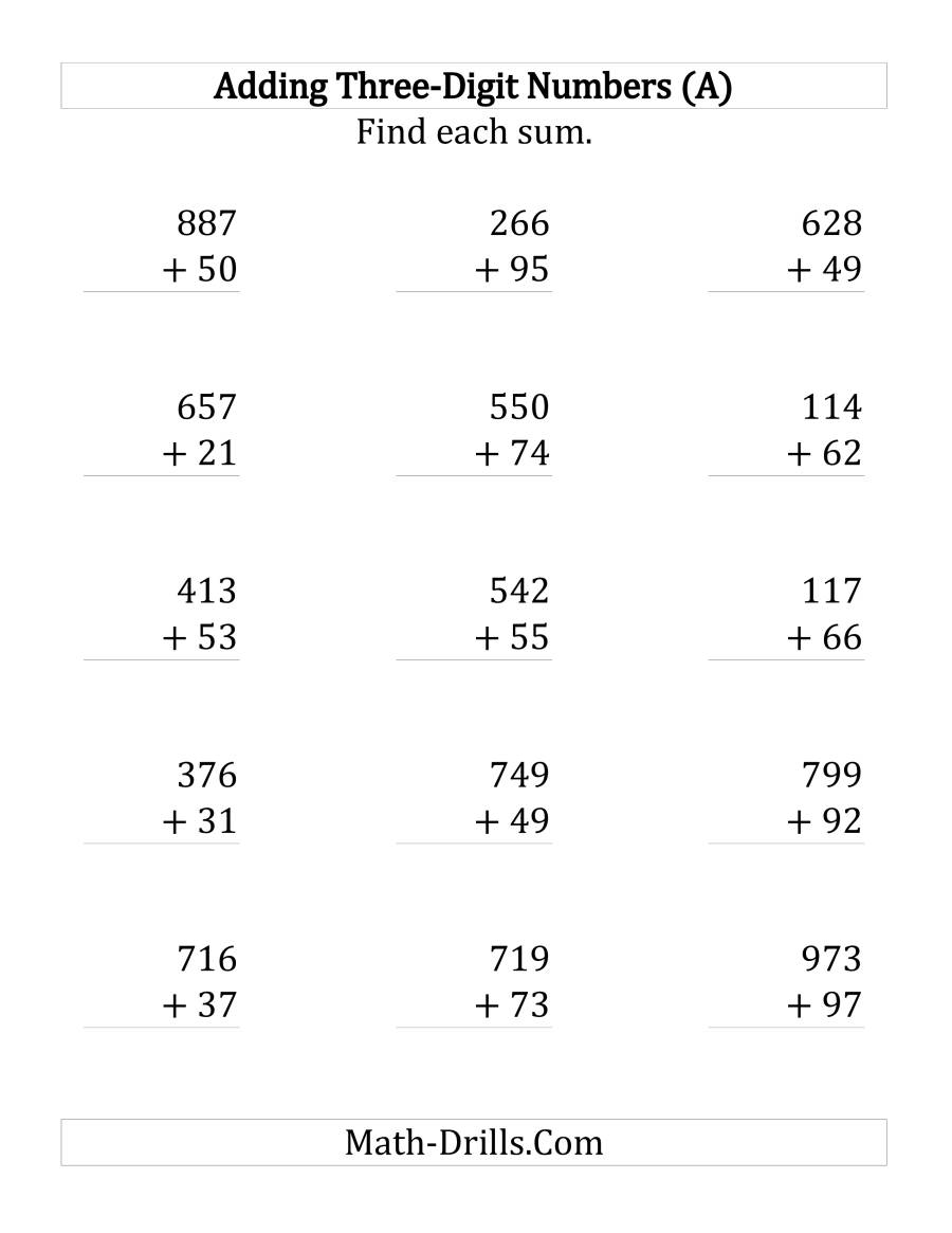 Adding Three Digit And Two Digit Numbers Large Print Addition Worksheet