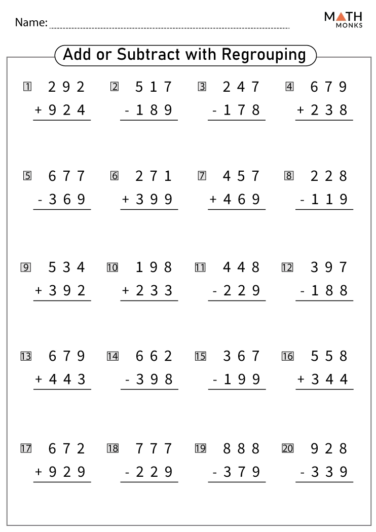 Addition And Subtraction With Regrouping Worksheet AdditionWorksheets