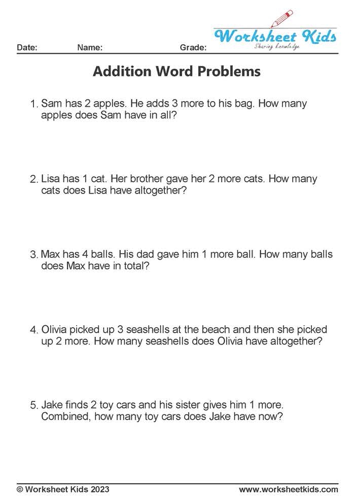 Addition And Subtraction Word Problems Worksheets For Kindergarten 