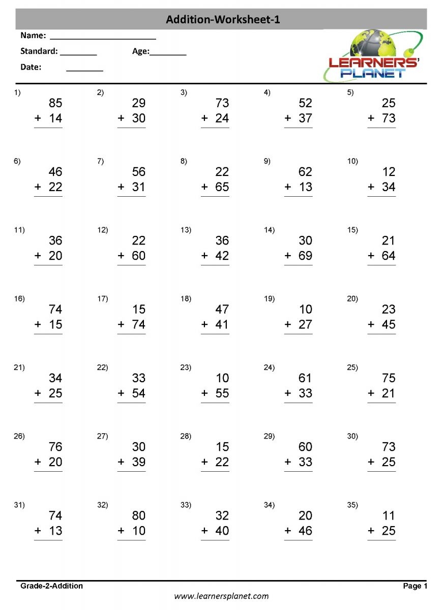 Addition Class 4 Maths Worksheet Printable Primary Math Worksheet For