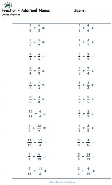 Addition Fraction Worksheets 4th Grade