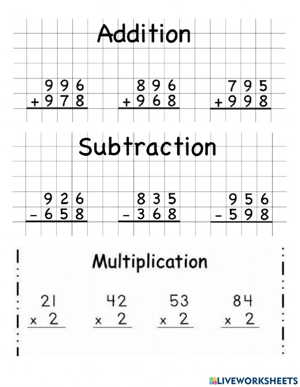 Addition Subtraction Multiplication Division Worksheets Printable  Addition Subtraction Multiplication Division Worksheets Printable