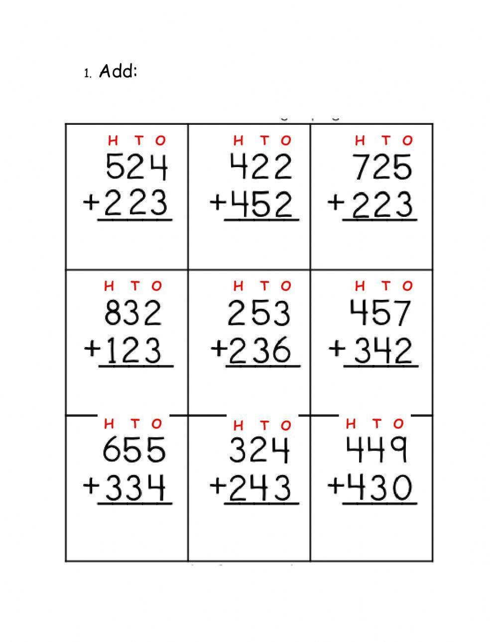 Addition Without Regrouping With 3 Digits Worksheet Live Worksheets 