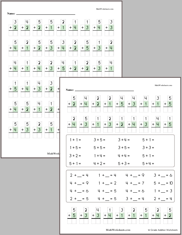 Addition Worksheets For 1st Graders Free With No Login 