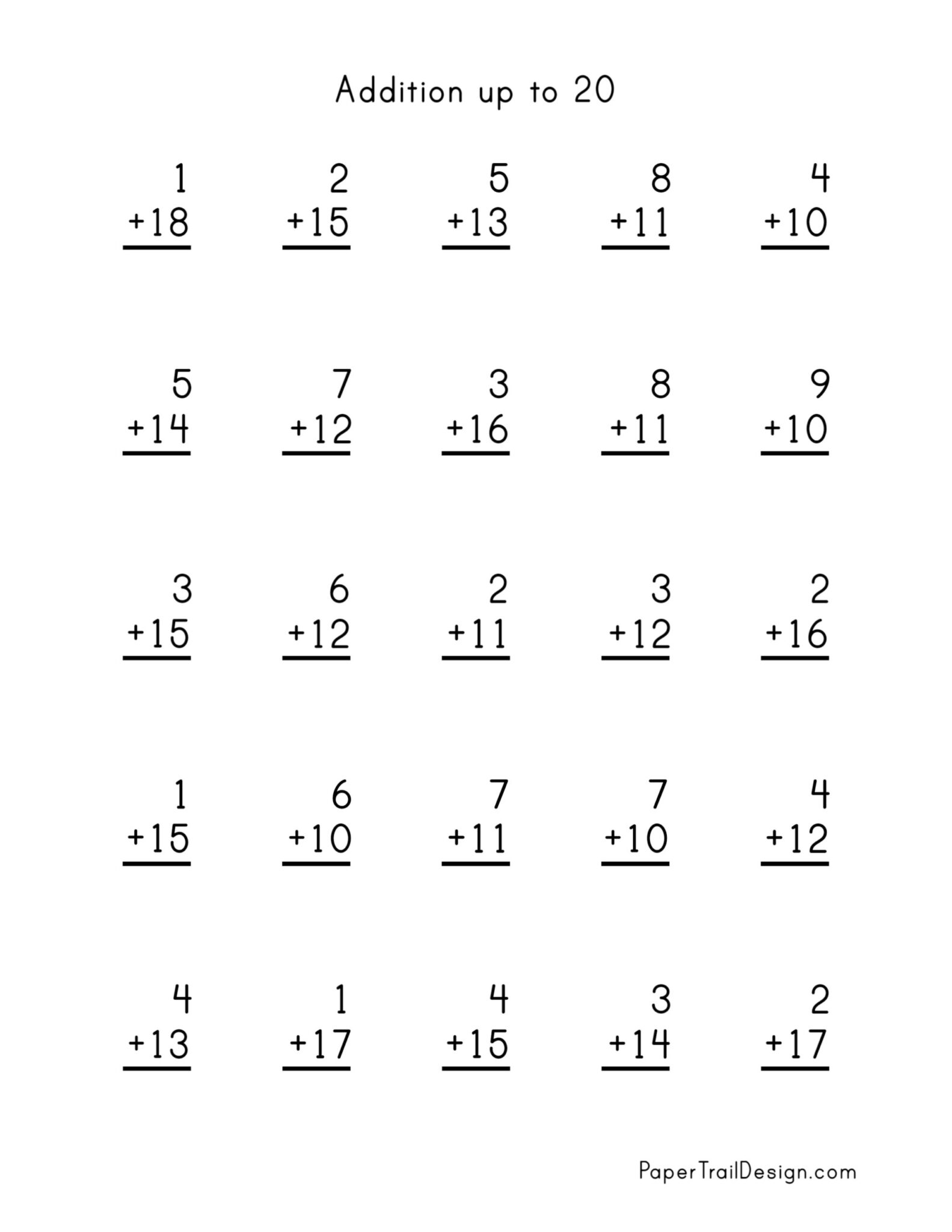 Single Digit Addition Worksheets - Download Free Printable Templates