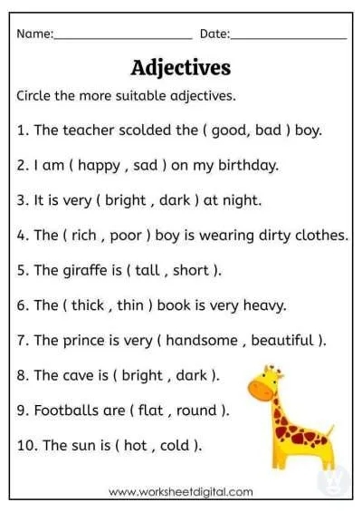 Adjectives Worksheet Digital Worksheets Library