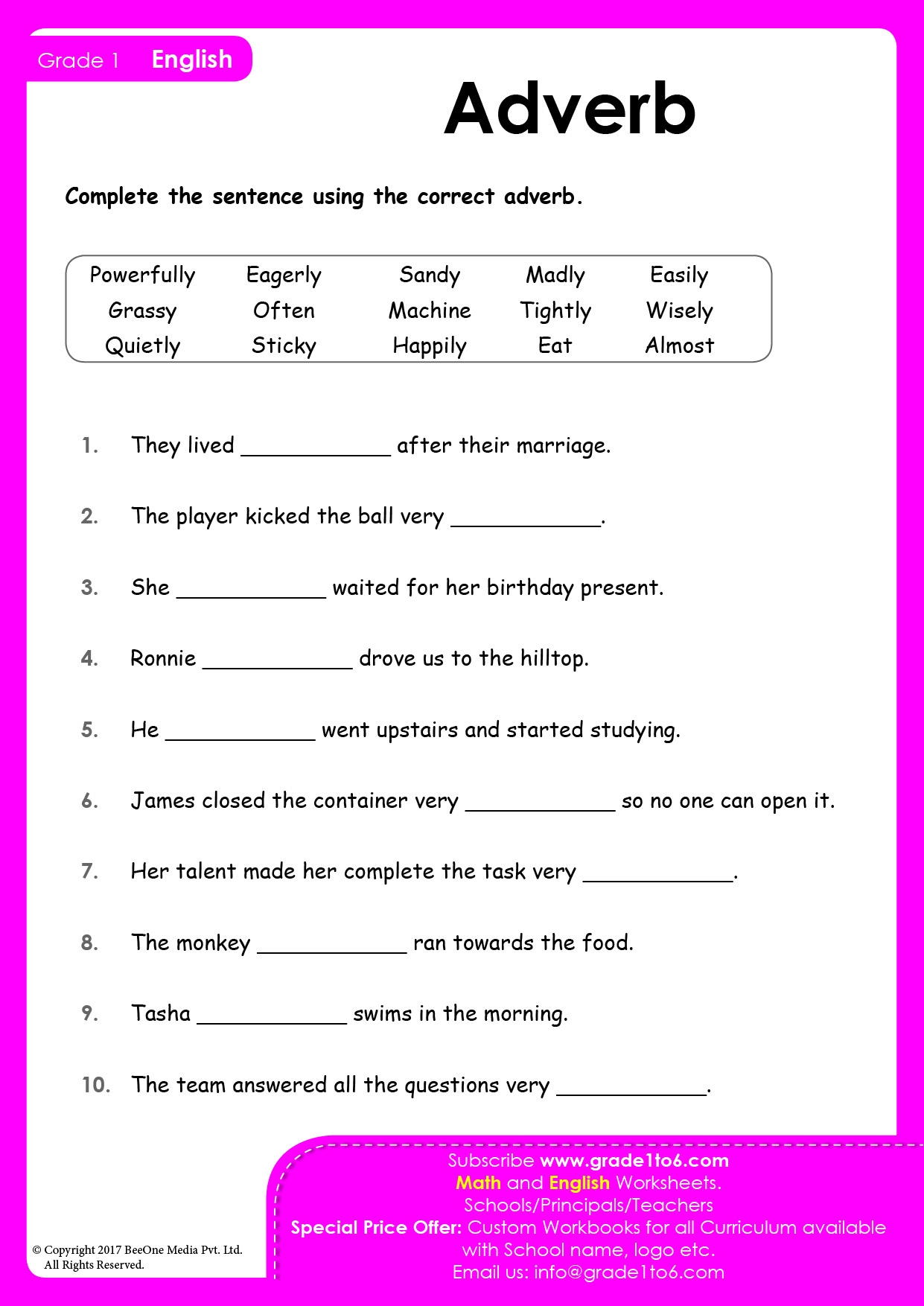 Adverb Worksheets Grade 1 Grade1to6