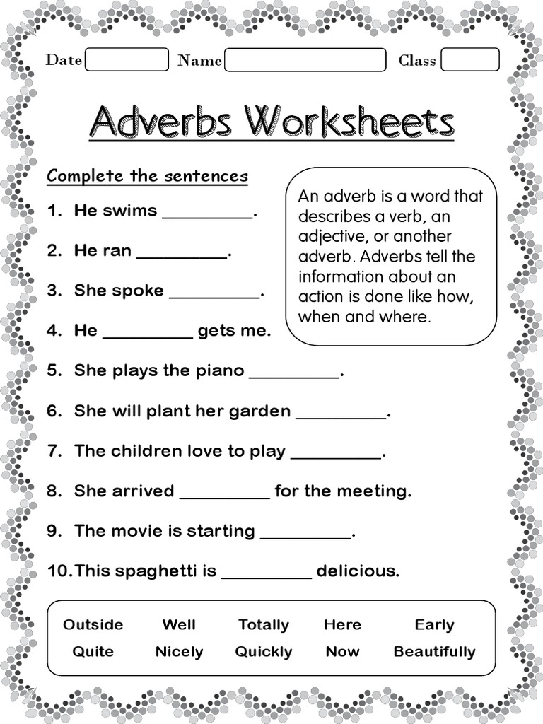 Adverbs Worksheets For Grade 2 PDF Adverb Verb Worksheets Library