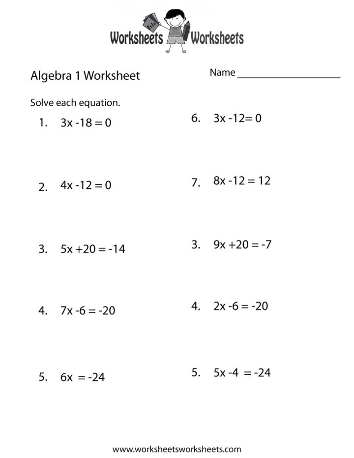 Algebra 1 Practice Worksheets Printable PDF Template