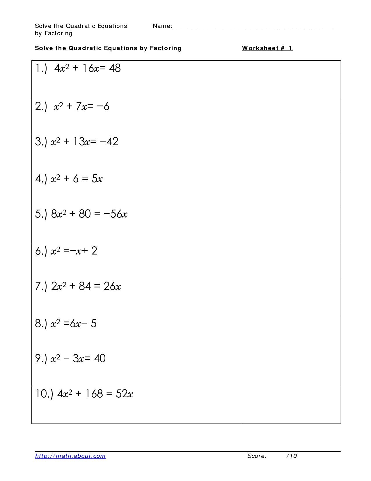 Algebra 2 Worksheets Quadratic Formula Quadraticworksheet