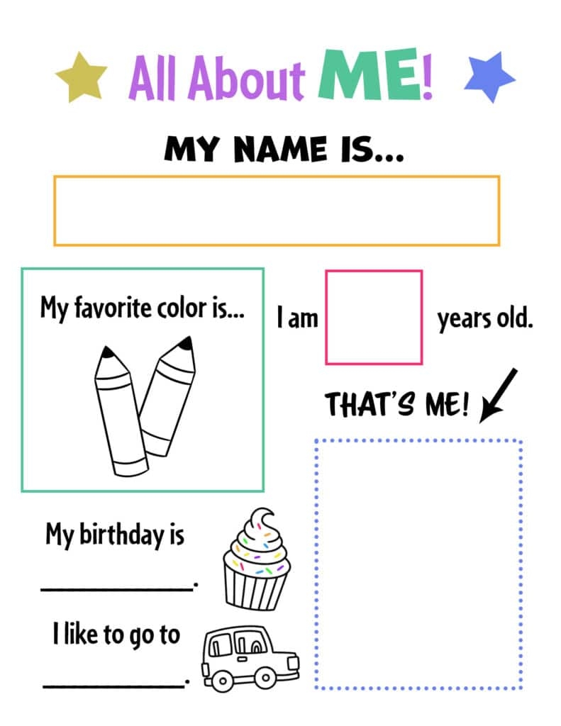 All About Me Printable For Kids Taming Little Monsters Worksheets 