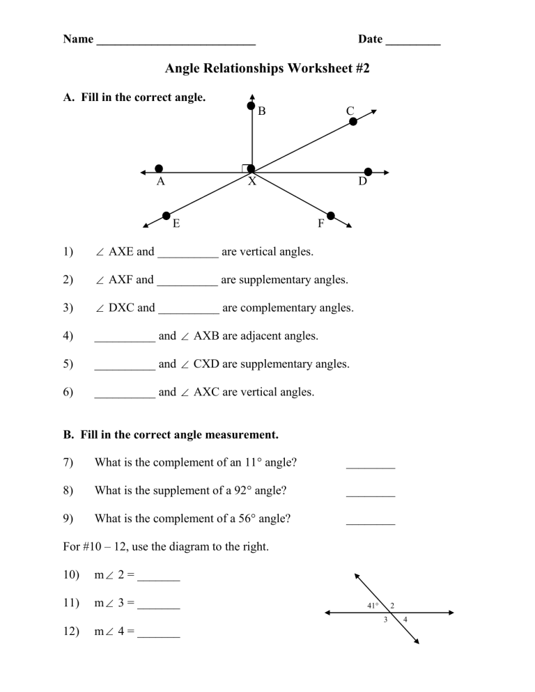 Angle Relationships Worksheet Angleworksheets