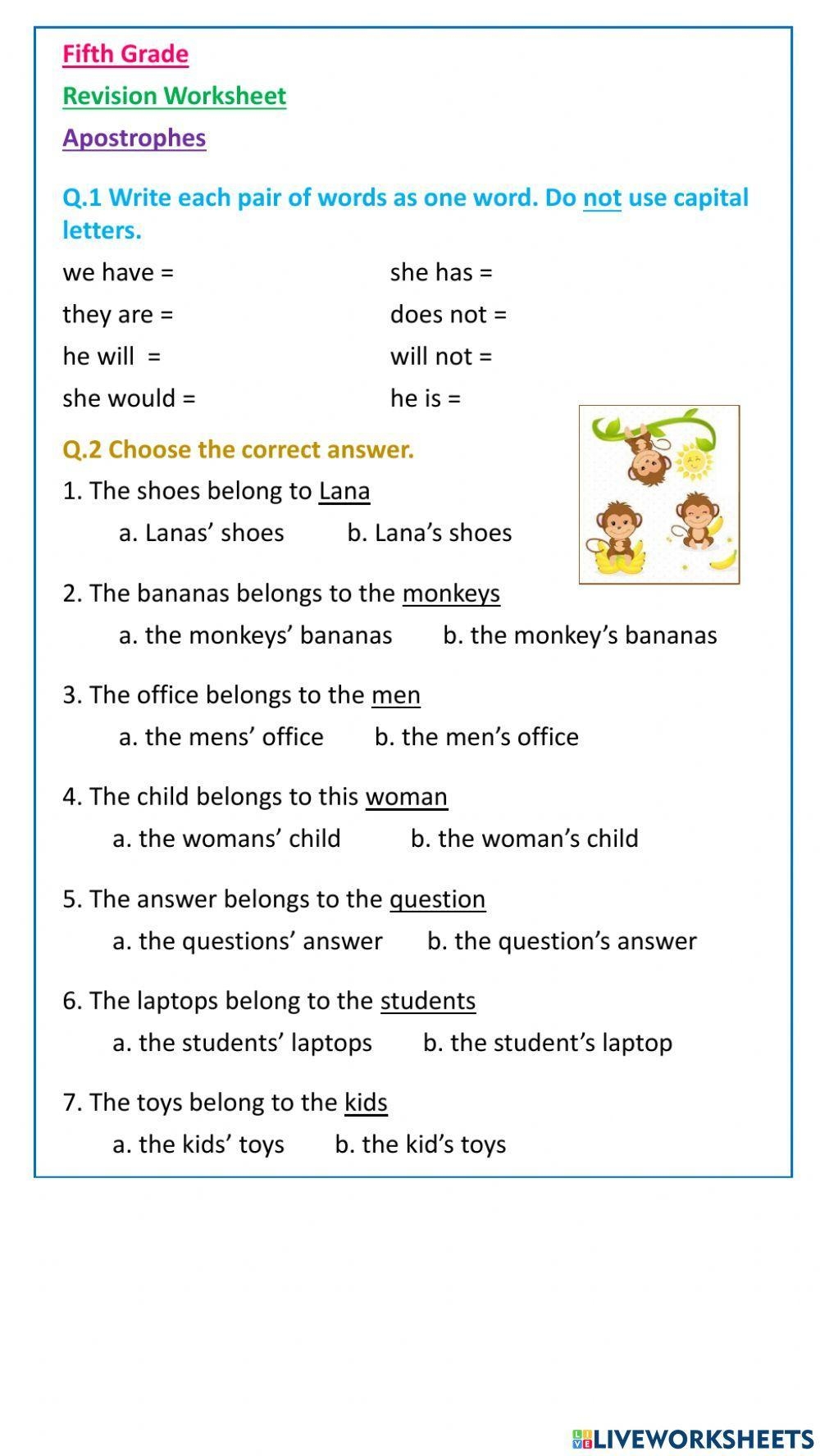 Apostrophes Interactive Activity Live Worksheets Worksheets Library