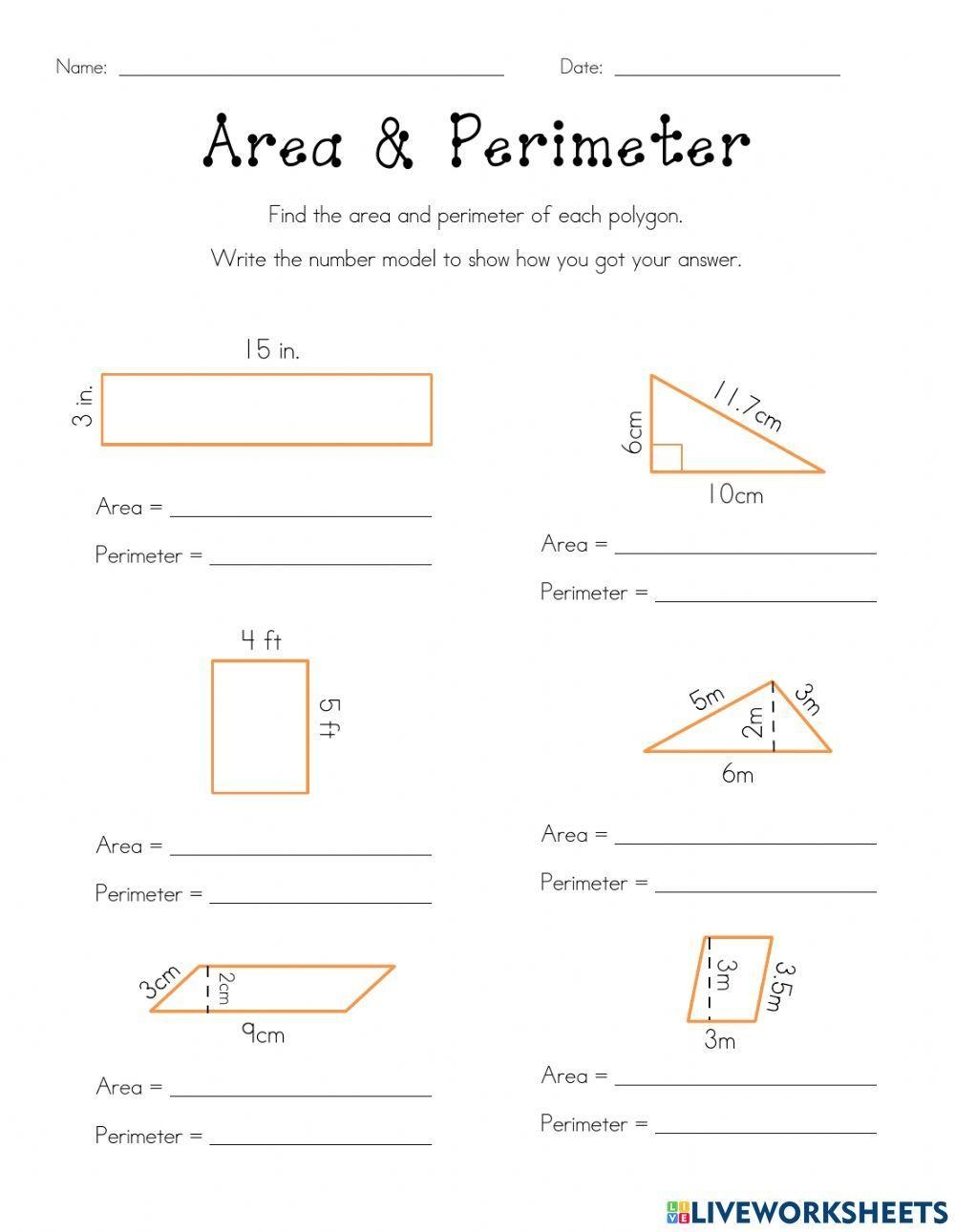Area And Perimeter Of 2D Shapes Worksheet Live Worksheets 