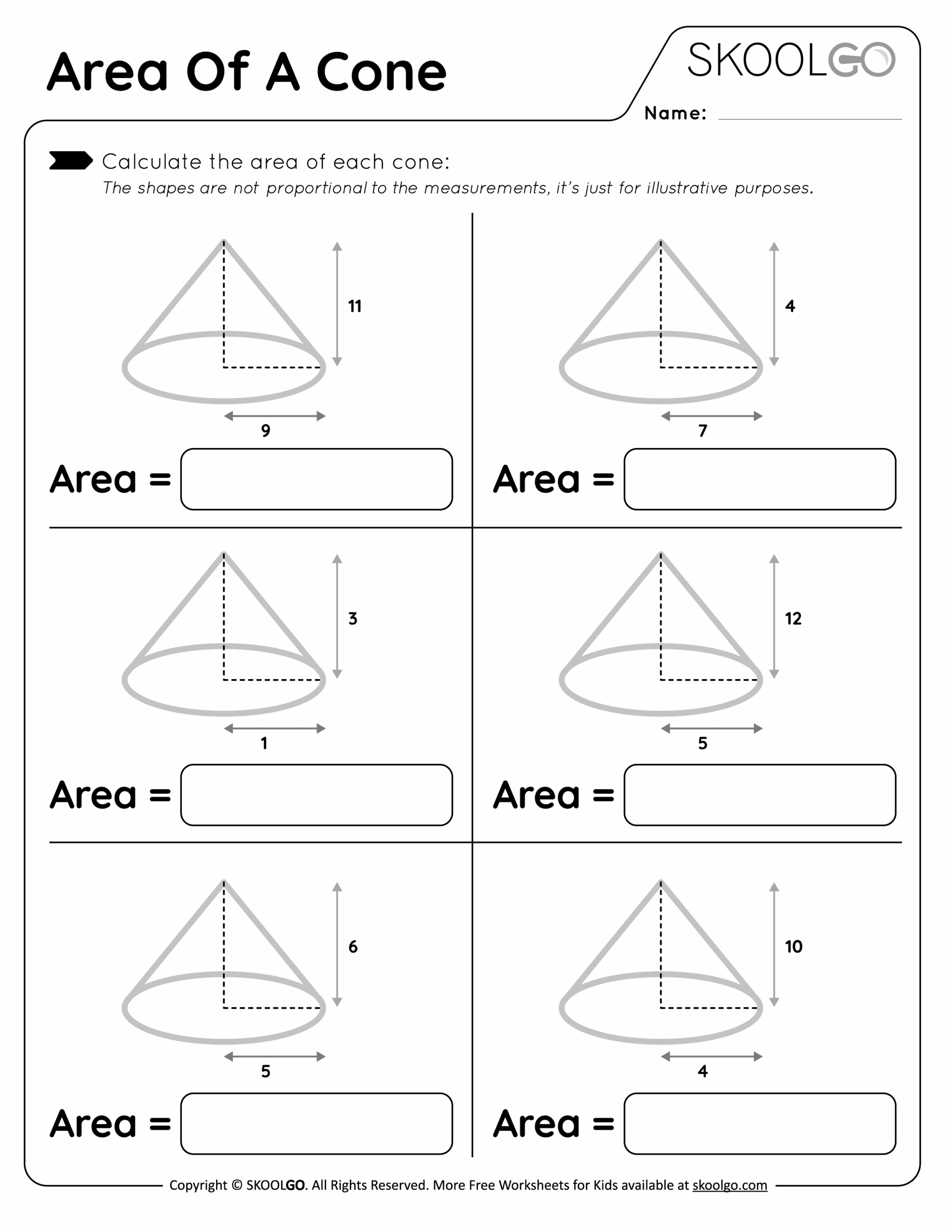 Area Of A Cone Free Worksheet For Kids SKOOLGO